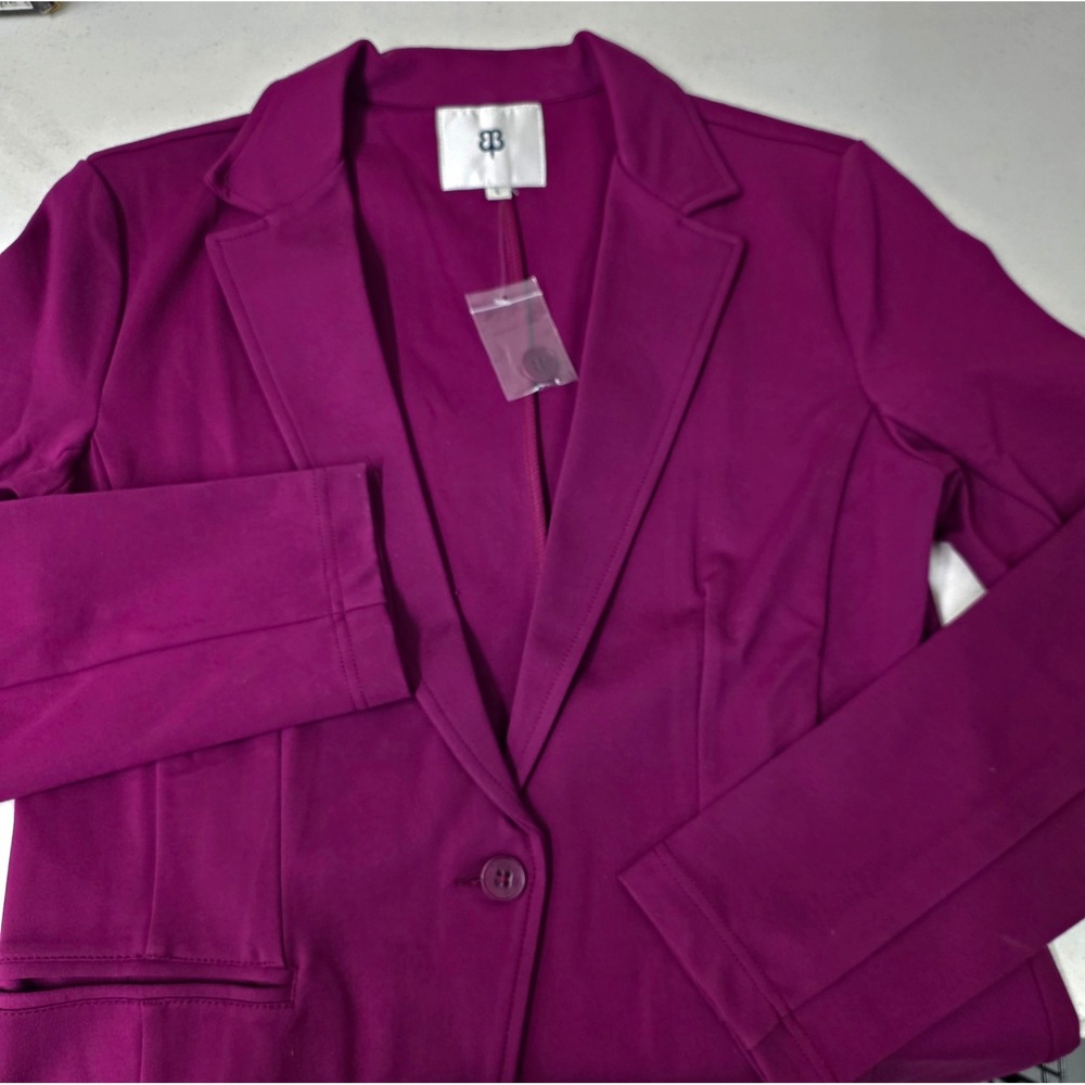 BB Dakota Magenta Single Button Stretch Knit Blazer Jacket Size L Pink Purple